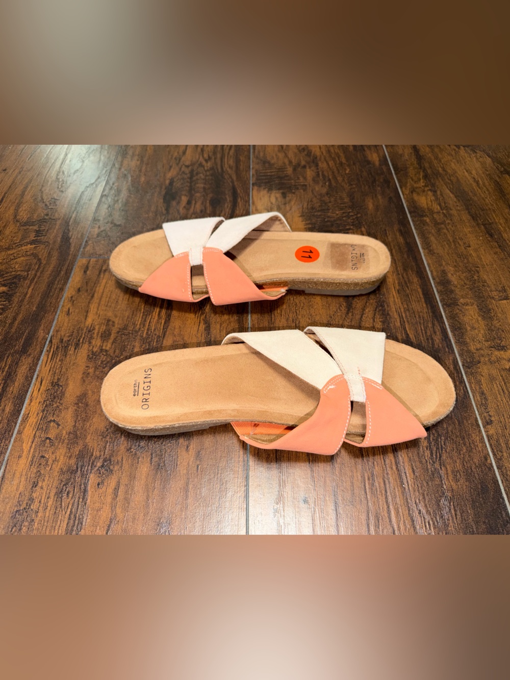 Earth Origins Two-Tone Cream & Peach Crossover Slide Sandals - Picture 4 of 6
